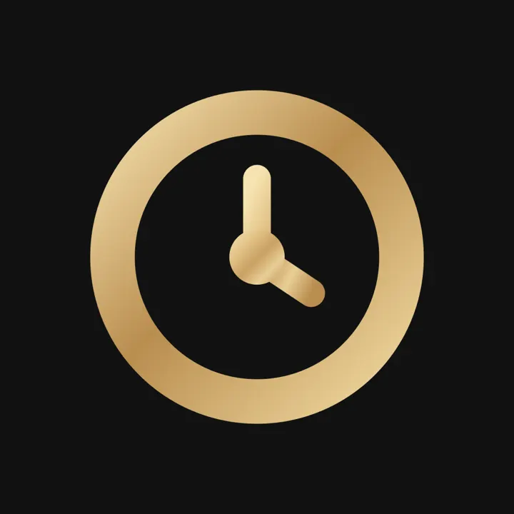 The Timefolk app icon, a gold clock on black